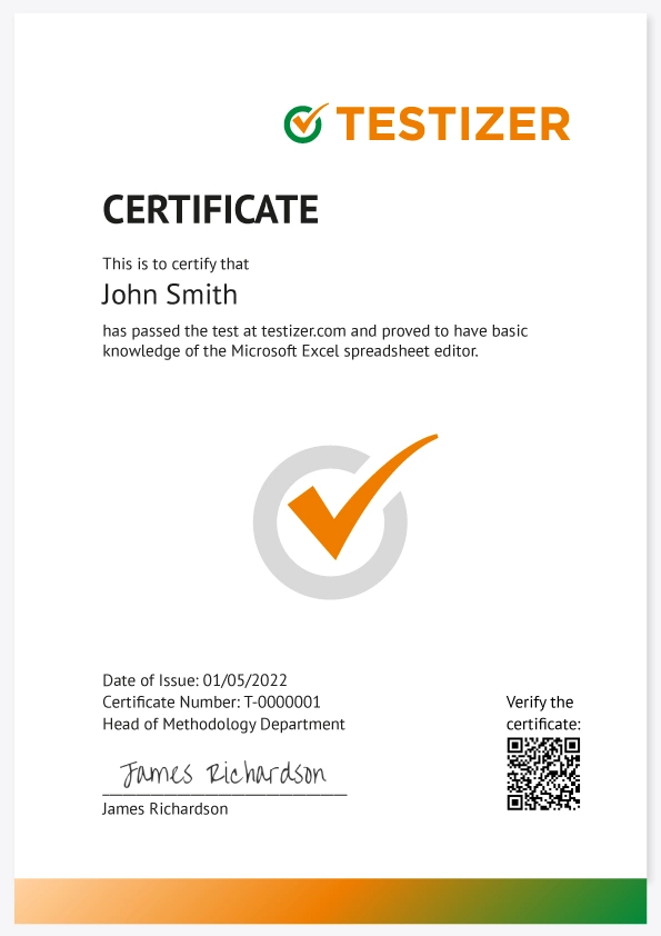 Microsoft Excel certificate